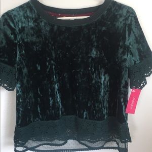 Green velvet and lace top